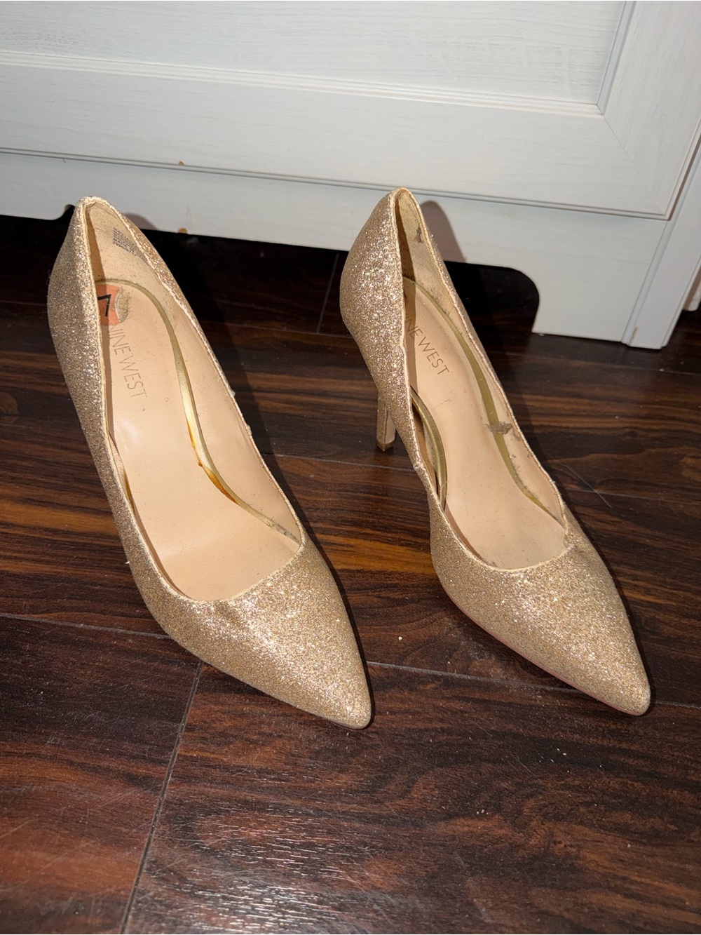 Nine West Gold Glitter Pointed Toe Pumps